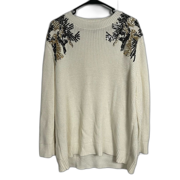 Lane Bryant Ivory Sequin Embellished Crew Neck Sweater Womens Plus Size 18/20 - Picture 1 of 6